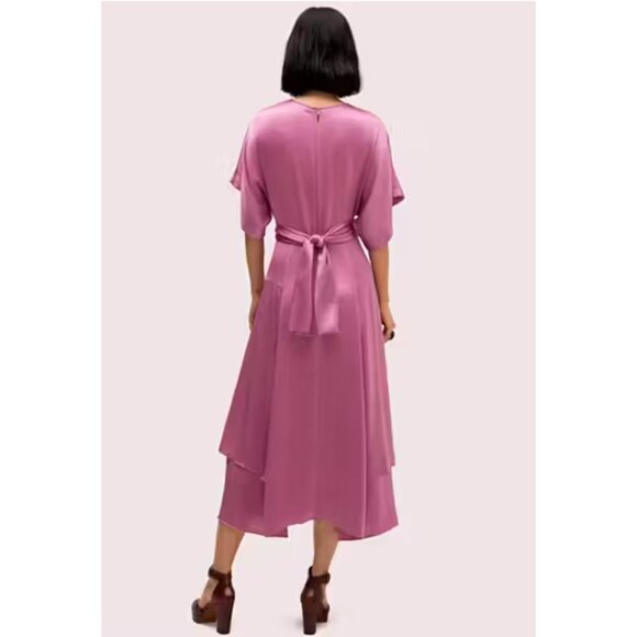 NWT Kate Spade Satin Tie Midi Dress Ruffled Pansy Pink-sz 8 - Picture 2 of 13